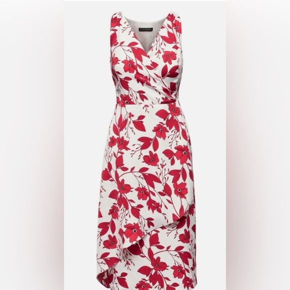 Banana Republic Dresses & Skirts - Banana Republic Dress Red and White Floral Leaf Faux Crossover Size 4 NWT